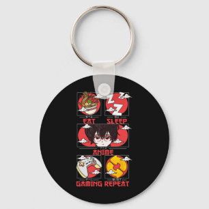 Retro Eat Sleep Anime Gaming Repeat Kawaii Anime M Key Ring