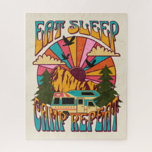 Retro Eat Sleep Camp Repeat Jigsaw Puzzle