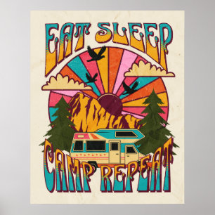 Retro Eat Sleep Camp Repeat Poster