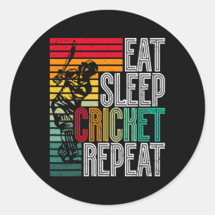 Retro Eat Sleep Cricket Repeat  Classic Round Sticker