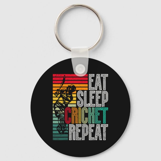 Retro Eat Sleep Cricket Repeat  Key Ring (Front)