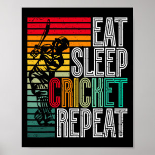 Retro Eat Sleep Cricket Repeat  Poster