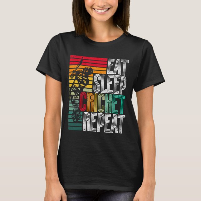 Retro Eat Sleep Cricket Repeat  T-Shirt (Front)