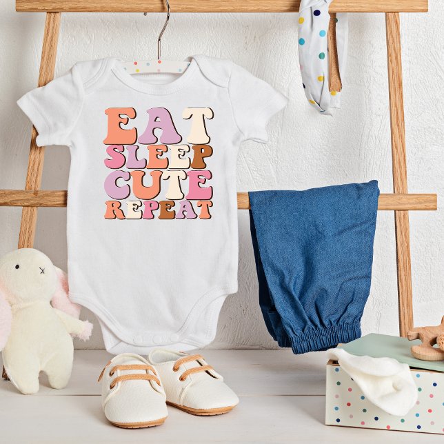 Retro Eat Sleep Cute Repeat  Baby Bodysuit (Creator Uploaded)
