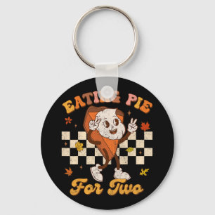 Retro Eating Pumpkin Pie For Two Thanksgiving Preg Key Ring