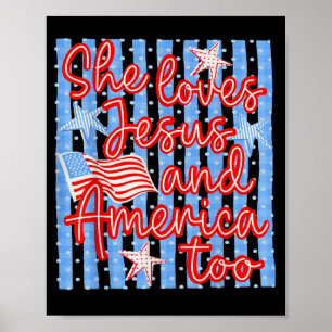 Retro Ed 4th Of July Loves Jesus And Aamerica Too Poster