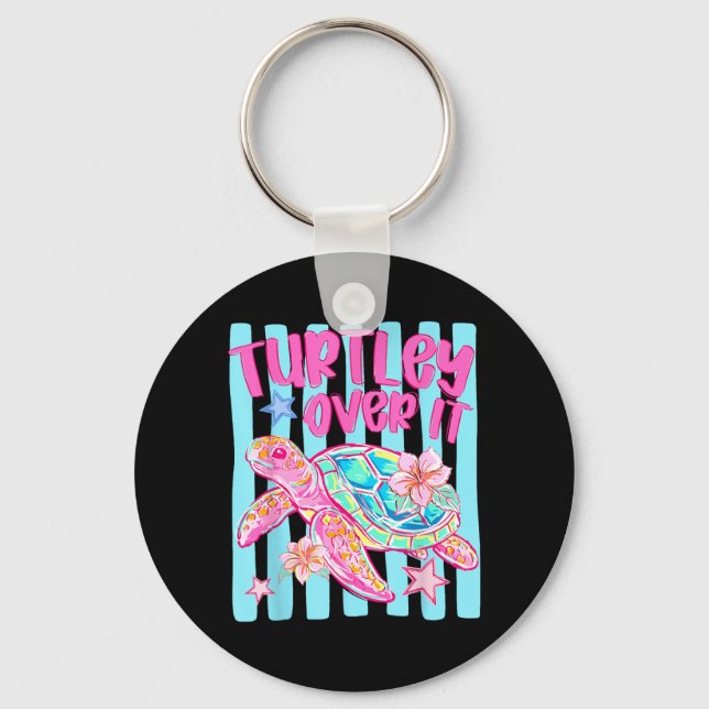 Retro ed Turtley Over Funny Sea Turtle Summer Key Ring (Front)
