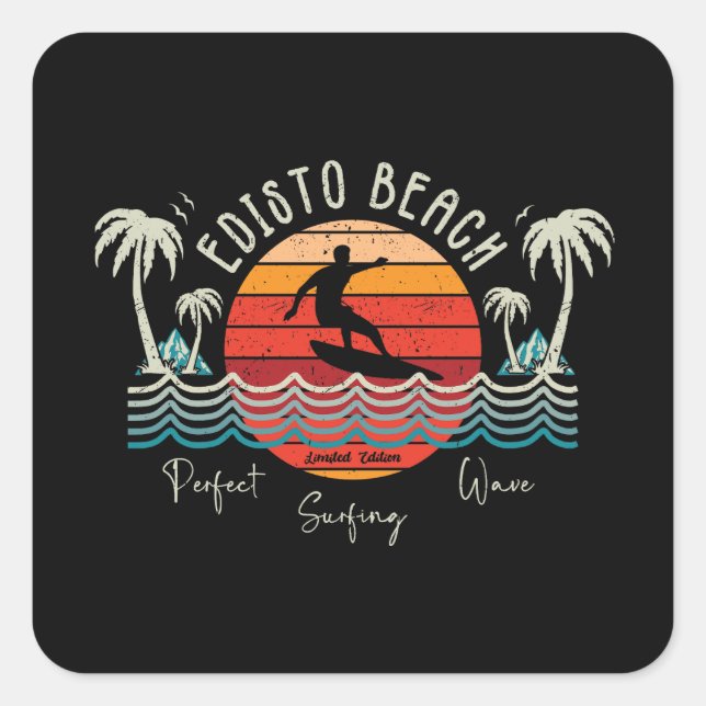 Retro Edisto Beach Surfing  Square Sticker (Front)