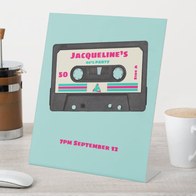 Retro Eighties Music Mix Tape 50th Birthday Party  Pedestal Sign (In SItu)