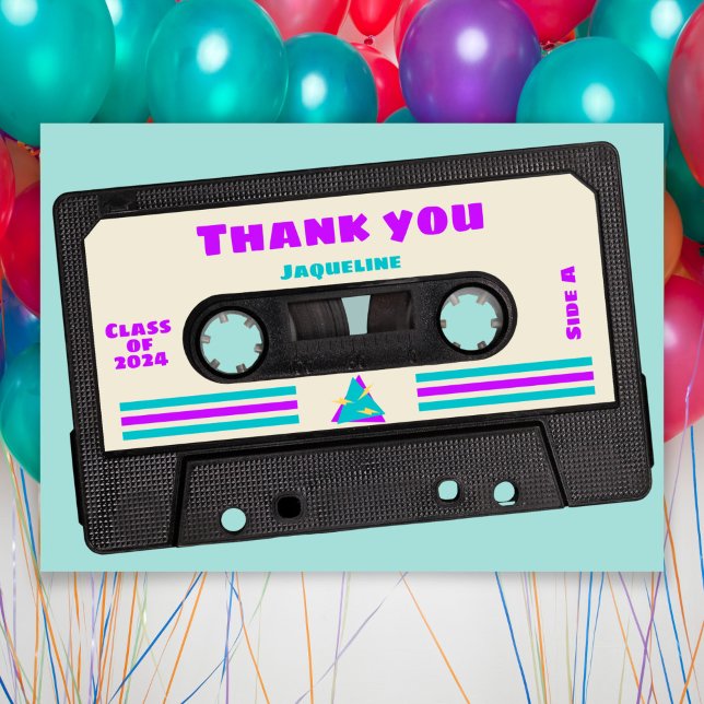 Retro Eighties Purple Mix Tape 2025 Graduation  Thank You Card (Creator Uploaded)