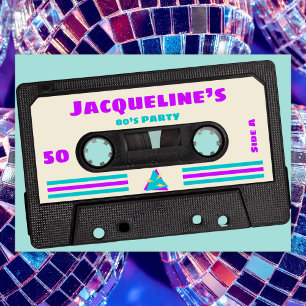 Retro Eighties Purple Mix Tape 50th Birthday Party Invitation