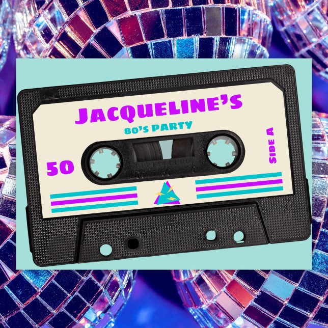 Retro Eighties Purple Mix Tape 50th Birthday Party Invitation (Creator Uploaded)