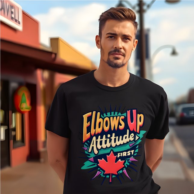 Retro Elbows Up, Attitude First Black T-Shirt (Retro ELBOWS Up, Attitude First Black T-Shirt)
