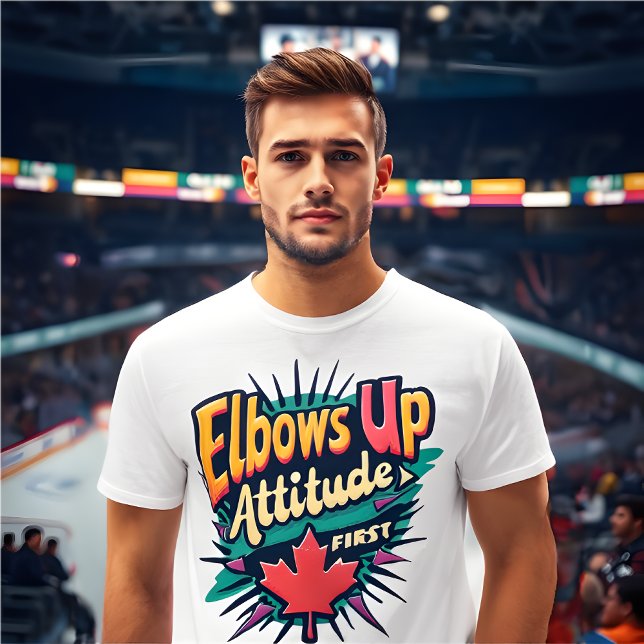 Retro Elbows Up, Attitude First T-Shirt (ELBOWS Up White T-Shirt )