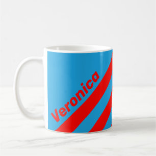 Retro Electric Blue Red Three Stripes with Name Coffee Mug
