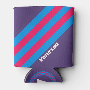Retro Electric Grape Stripes with Name Can Cooler
