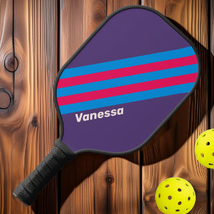 Retro Electric Grape Stripes with Name Pickleball Paddle
