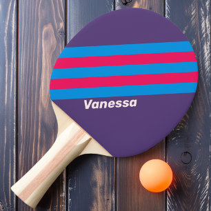 Retro Electric Grape Stripes with Name Ping Pong Paddle