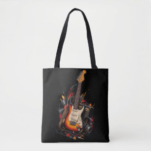 Retro Electric Guitar & Amp Rock Music Black Tote Bag