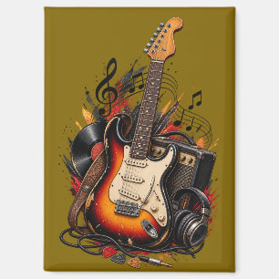 Retro Electric Guitar & Amp Rock Music Flexible Magnet