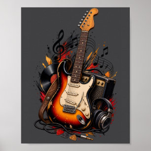 Retro Electric Guitar & Amp Rock Music Wall Art