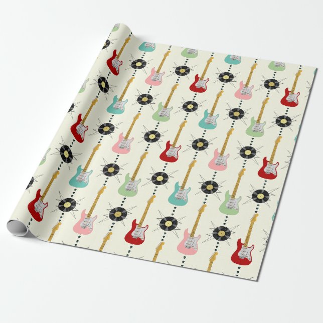 Retro Electric Guitar Stripes Wrapping Paper (Unrolled)