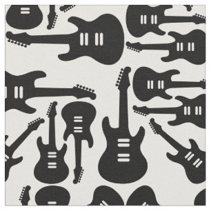 Retro Electric Guitars Black & White Music Themed Fabric