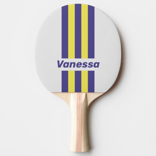 Retro Electric Lemon Grape Pin Stripes with Name Ping Pong Paddle (Front)