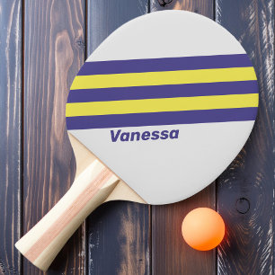 Retro Electric Lemon Grape Stripes with Name Ping Pong Paddle