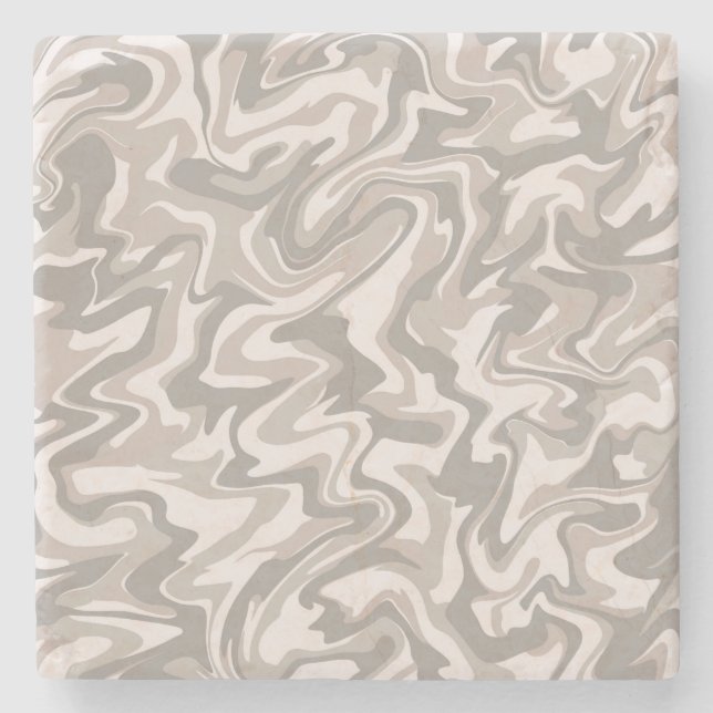 Retro Elegant Abstract Grey Marble Wavy Stripe  Stone Coaster (Front)