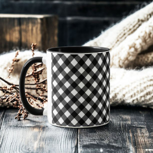 Retro Elegant Black and White Gingham Mug
