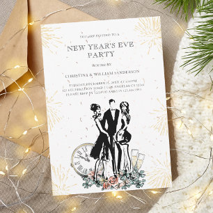 Retro Elegant Black Gold New Year's Eve Party Invitation