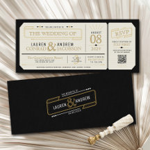Retro Elegant Black & Gold Vintage Ticket Wedding