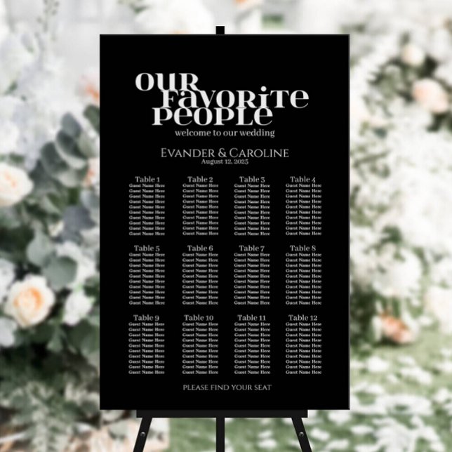 Retro elegant black wedding seating chart (Creator Uploaded)