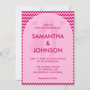 Retro Elegant Blush Pink Chevron Stripe Wedding Invitation