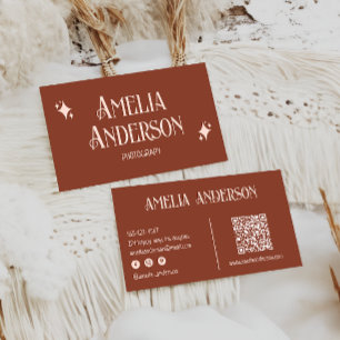 Retro Elegant Blush & Terracota Qr Code Business Card
