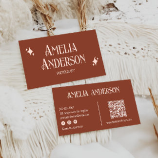 Retro Elegant Blush & Terracota Qr Code Business Card