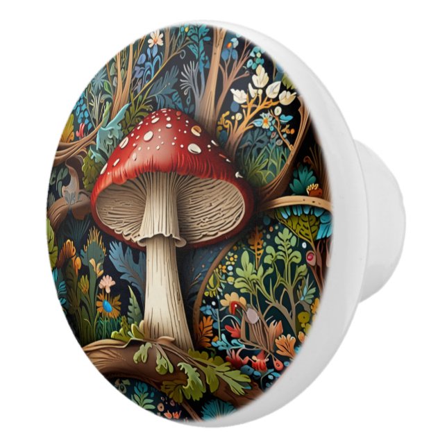 Retro elegant bohemian mushroom forest  ceramic knob (Right)