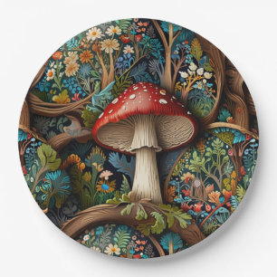 Retro elegant bohemian mushroom forest  paper plate