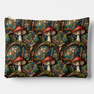 Retro elegant bohemian mushroom forest pattern accessory pouch