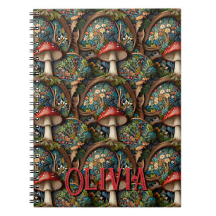 Retro elegant bohemian mushroom forest pattern notebook