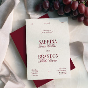 Retro Elegant Burgundy & Ivory Beige Wedding Invitation