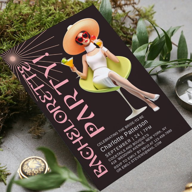 Retro Elegant Cocktails Bachelorette Party Invitation (Creator Uploaded)