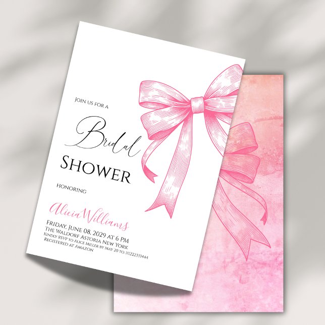 Retro Elegant Coquette Pink Bow Bridal Shower Invitation (Creator Uploaded)