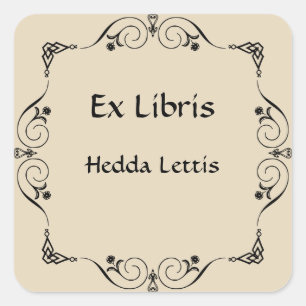Retro Elegant Floral Flourish Bookplate Square Sticker
