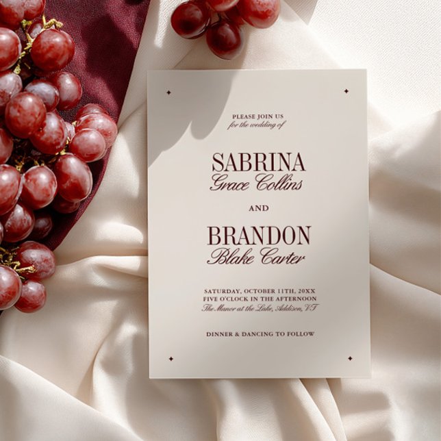 Retro Elegant Ivory & Burgundy Formal Wedding Invitation (Retro Elegant Ivory & Burgundy Formal Wedding Invitation)