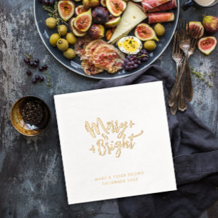 Retro Elegant Merry And Bright Glam Christmas Typo Foil Napkins