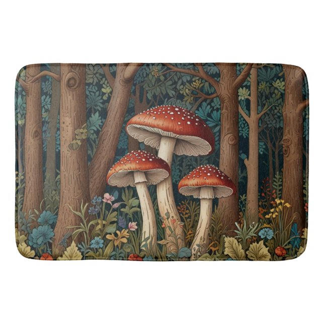 Retro elegant mushroom forest bath mat (Front)