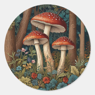 Retro elegant mushroom forest classic round sticker