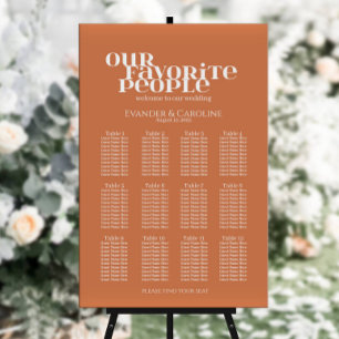 Retro elegant orange wedding seating chart